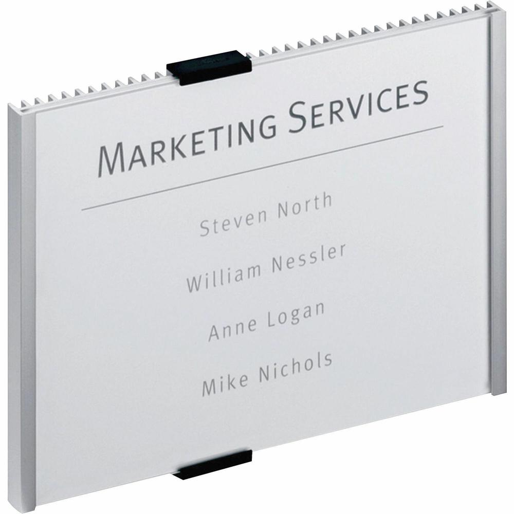 DURABLE&reg; Wall Mounted INFO SIGN - 6-1/8" x 8-1/2" - Rectangular Shape - Acrylic, Aluminum - Easy To Update - Silver - 1 Pack