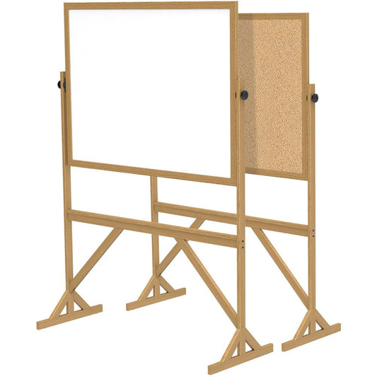 Ghent Reversible Cork Bulletin Board/Whiteboard with Wood Frame - 48" (4 ft) Width x 36" (3 ft) Height - Natural White Cork Surface - Wood Frame - 1 Each