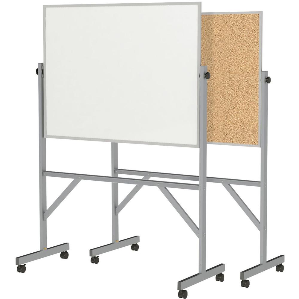 Ghent Reversible Cork Bulletin Board/ Non-Magnetic Whiteboard with Aluminum Frame - 48" (4 ft) Width x 36" (3 ft) Height - Natural White Surface - Aluminum Frame - 1 Each