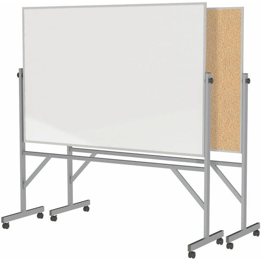 Ghent Reversible Cork Bulletin Board/Non-Magnetic Whiteboard with Aluminum Frame - 72" (6 ft) Width x 48" (4 ft) Height - Natural White Surface - Aluminum Frame - 1 Each