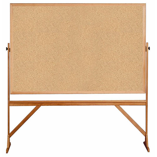 Ghent Reversible Cork Bulletin Board with Wood Frame - 72" (6 ft) Width x 48" (4 ft) Height - Natural Cork Surface - Wood Frame - 1 Each