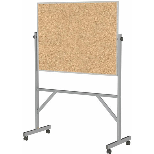 Ghent Bulletin Board - 36" Height x 48" Width - Natural Cork Surface - Durable, Reversible, Wheel, Caster, Portable, Lockable, Smooth, Accessory Tray, Mobility - Silver Aluminum Frame - 1 Each - 78.3"