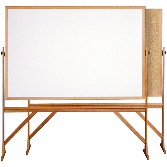 Ghent Reversible Cork Bulletin Board/Whiteboard with Wood Frame - 72" (6 ft) Width x 48" (4 ft) Height - Natural White Cork Surface - Wood Frame - 1 Each