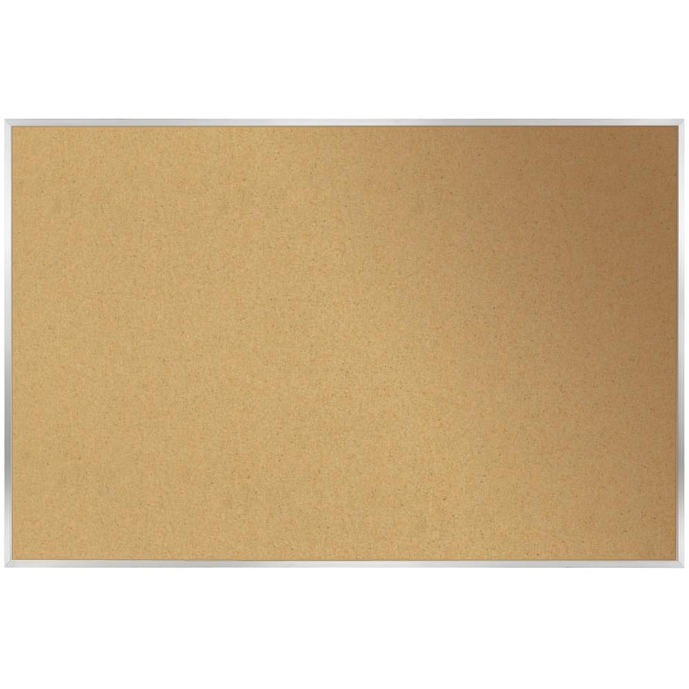 Ghent Natural Cork Bulletin Board with Aluminum Frame - 48" Height x 96" Width - Natural Cork, Fiberboard Surface - Self-healing, Laminated, Long Lasting, Rigid - Satin Aluminum Frame - 1 Each - TAA C