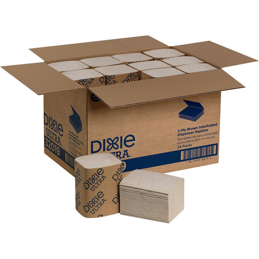 Dixie Ultra&reg; Interfold Napkin Dispenser Refill - 2 Ply - Interfolded - 6.50" x 9.85" - Brown - Embossed, Absorbent, Bio-based, Soft - For Food Service, School, Office, Restaurant - 250 Per Pack -