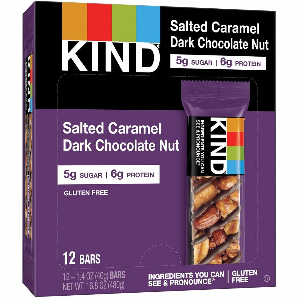 KIND Salted Caramel Dark Chocolate Nut Bars - Gluten-free, Trans Fat Free, Sulfur dioxide-free, Low Sodium, No Artificial Flavor, Low Glycemic - Salted Caramel Dark Chocolate Nut - 1.40 oz - 12 / Box