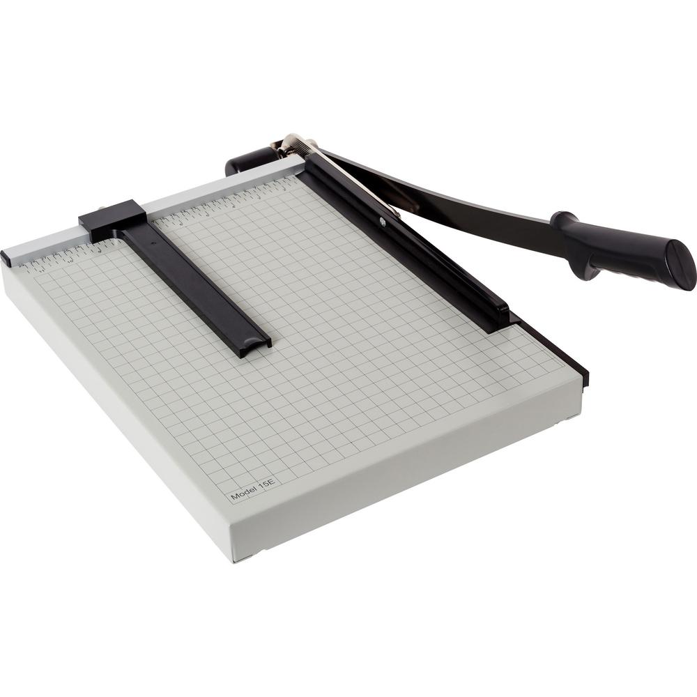 Dahle NA Vantage Guillotine Paper Trimmer - 15 Sheet Cutting Capacity - 15" Cutting Length - Sturdy, Spring-action Handle, Adjustable Back Stop, Alignment Grid - Metal - Gray - 12.3" Length - 1 / Cart