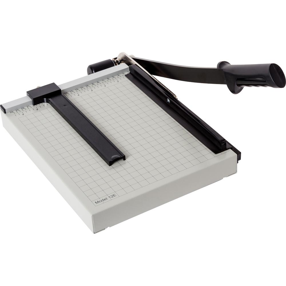 Dahle NA Vantage Guillotine Paper Trimmer - 15 Sheet Cutting Capacity - 12" Cutting Length - Sturdy, Spring-action Handle, Adjustable Back Stop, Alignment Grid - Metal - Gray - 10.3" Length - 1 / Cart