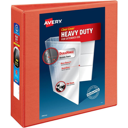 Avery&reg; DuraHinge Ring Binder - 3" Binder Capacity - Letter - 8 1/2" x 11" Sheet Size - 670 Sheet Capacity - 3 x Round Ring Fastener(s) - 4 Front & Back Pocket(s) - Orange - Recycled - Heavy Duty,