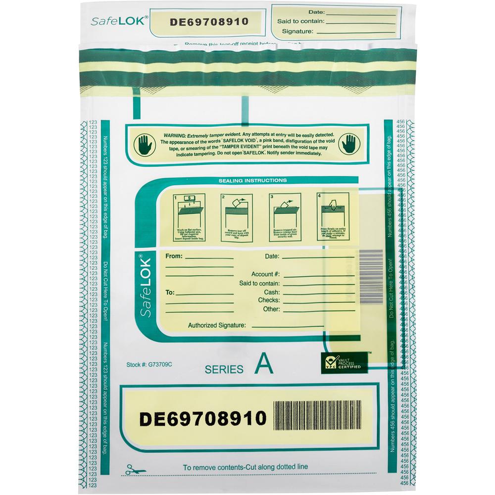 ControlTek SafeLOK Tamper-Evident Deposit Bags - 9" Width x 12" Length - Seal Closure - Clear - 100/Pack - Deposit, Cash, Note, Bill