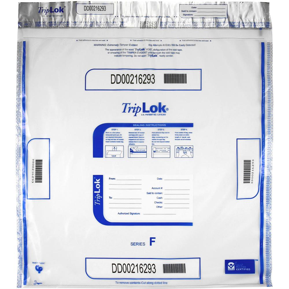 ControlTek High-Performing Security Bags - 20" Width x 20" Length - Seal Closure - Clear - Polyethylene - 50/Pack - Cash, Bill, Deposit