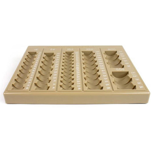 ControlTek 6-Denomination Self Counting Loose Coin Tray - 1 x Coin Tray6 Coin Compartment(s) - Tan - Plastic