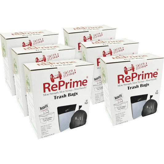 Heritage Accufit RePrime Trash Bags - 23 gal Capacity - 28" Width x 45" Length - 0.90 mil (23 Micron) Thickness - Low Density - Black - Linear Low-Density Polyethylene (LLDPE) - 6/Carton - 50 Per Box