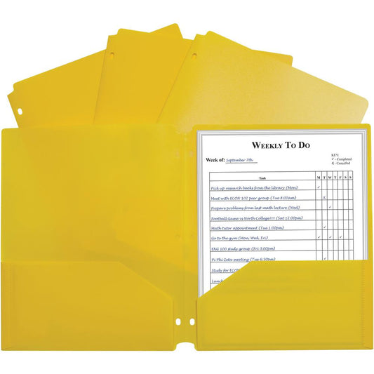 C-Line 2-pocket Heavyweight Poly Portfolio Pocket - 11.4" Length - 100 mil Thickness - For Letter 8 1/2" x 11" Sheet - 3 x Holes - Ring Binder - Rectangular - Yellow - Polypropylene - 25 / Box