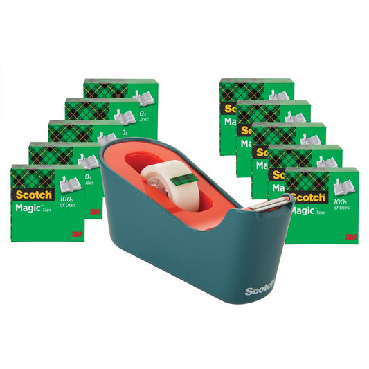 Scotch Magic Tape C18 Dispenser Value Pack - 333.33 yd Length x 0.75" Width - Dispenser Included - 10 - Seafoam Green