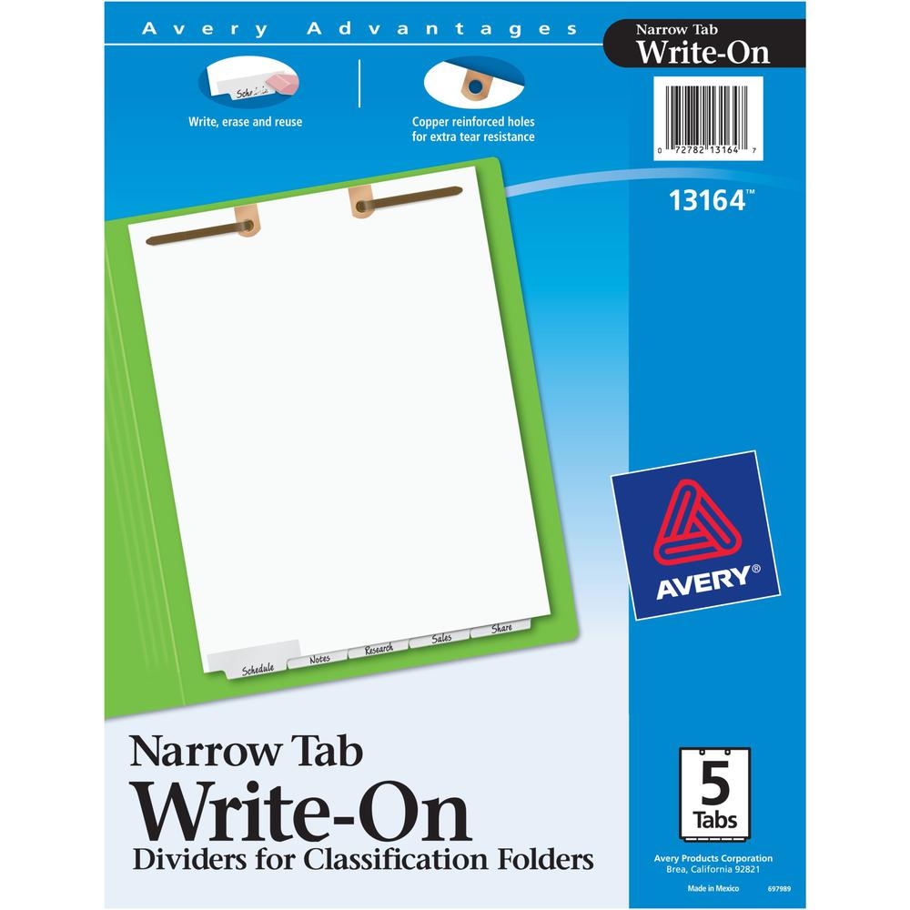 Avery&reg; Tab Divider - 5 x Divider(s) - Write-on Bottom Tab(s) - 5 - 5 Tab(s)/Set - 8.5" Divider Width x 11" Divider Length - 2 Hole Punched - White Paper Divider - White Paper Tab(s) - Recycled - 4