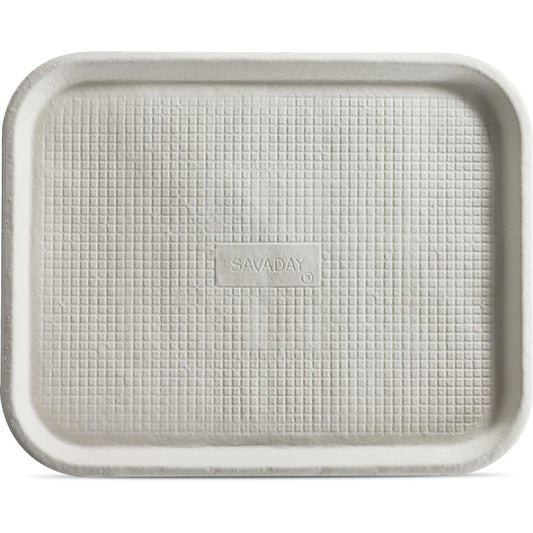 Savaday&reg; 1" Deep Molded Fiber Trays - Food - White - Molded Fiber Body - 100 / Carton