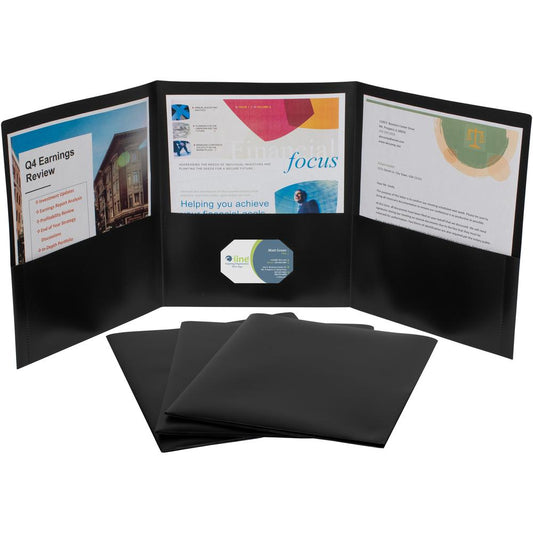 C-Line CLI-33941 Letter Portfolio - 8 1/2" x 11" - 75 Sheet Capacity - 3 Pocket(s) - Polypropylene - Black - 24 / Box