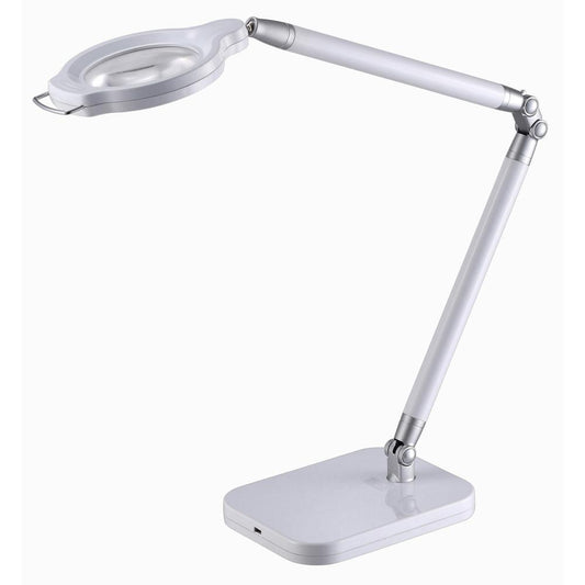 Bostitch Summit Zoom Magnifying Desk Lamp - LED Bulb - Memory Function, Adjustable Head, Adjustable Brightness, USB Charging - Desk Mountable - White - for Crafting, Desk, Reading