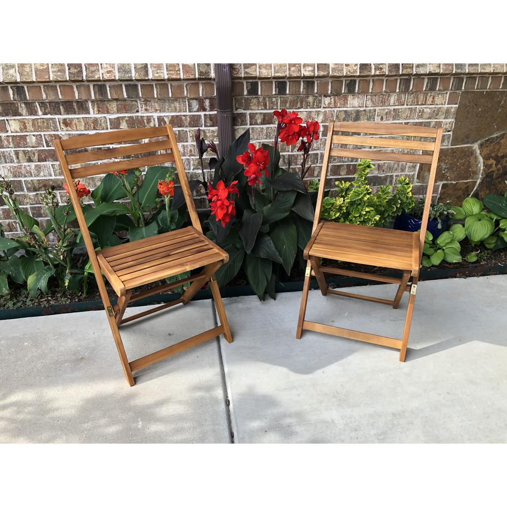 Acacia Wood Folding Chairs (Set of 2), Stain