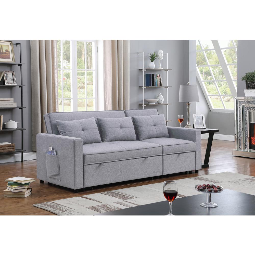 Zoey Light Gray Linen Convertible Sleeper Sofa with Side Pocket