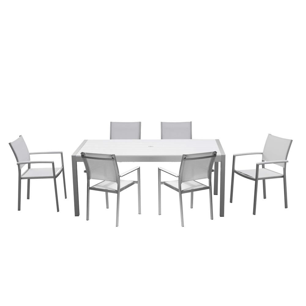 David 7 Piece Dining Set, Brushed White