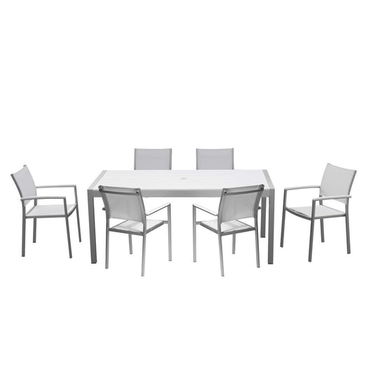 David 7 Piece Dining Set, Brushed White