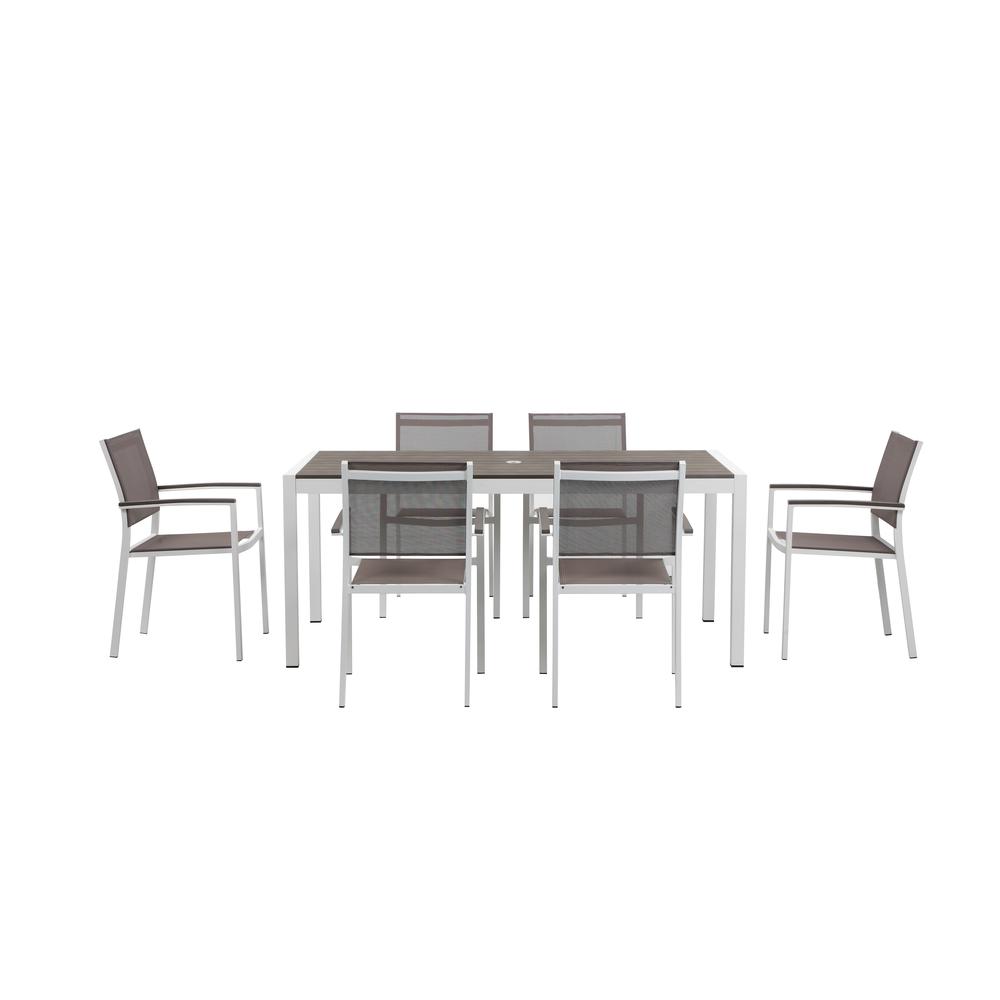 David 7 Piece Dining Set, White & Grey