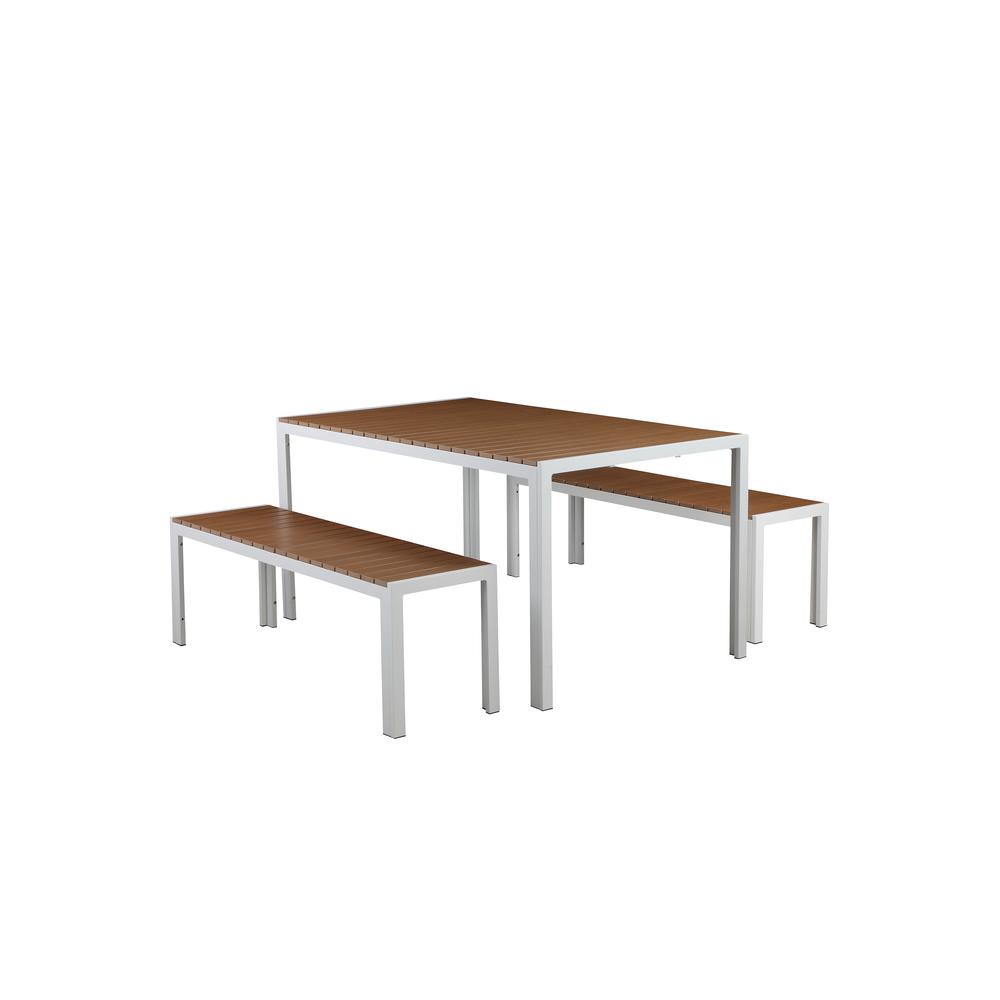 Breeze 3 Piece Dining Set, White & Teak