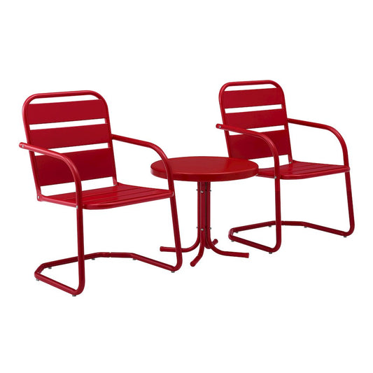 Brighton 3Pc Outdoor Metal Armchair Set Red - Side Table & 2 Chairs