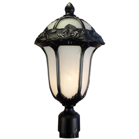 Rose Garden F-3710-BLK-AB Large Post Mount Light with Alabaster Glass