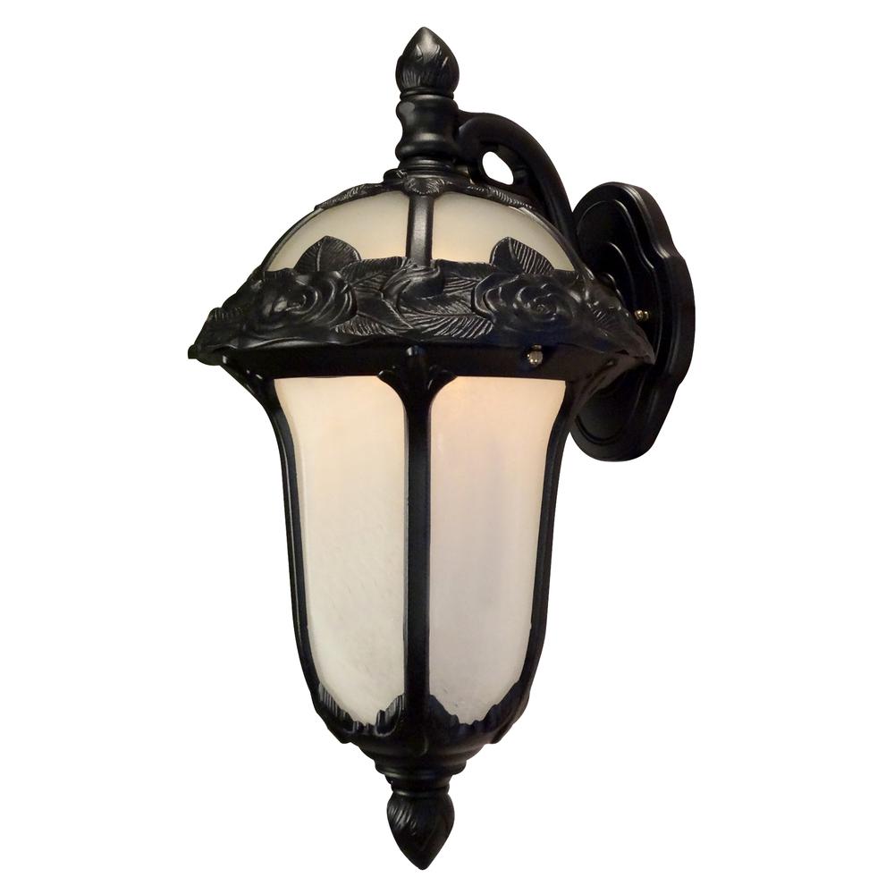 Rose Garden F-1711-BLK-AB Rose Garden Small Top Mount 1 Light with Alabaster Glass Outdoor Wall Lantern