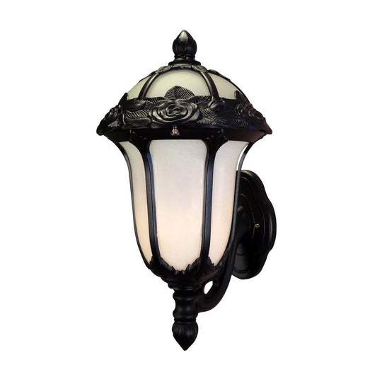 Rose Garden F-1717-BLK-AB Rose Garden Small Bottom Mount 1 Light with Alabaster Glass Outdoor Wall Lantern