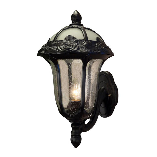 Rose Garden F-1717-BLK-SG Rose Garden Small Bottom Mount 1 Light with Seedy Glass Outdoor Wall Lantern