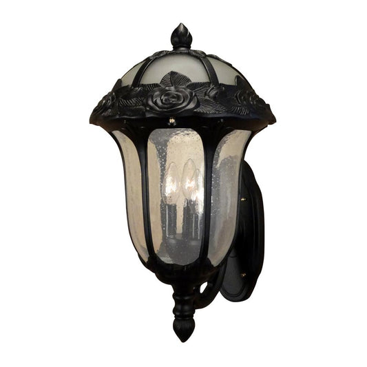 Rose Garden F-3717-BLK-SG  Large Bottom Mount Light with Seedy Glass