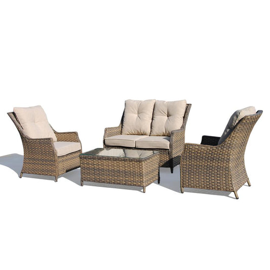 Rockhill All Weather Wicker 4 Piece Seating Group with Sunbrella Cushions