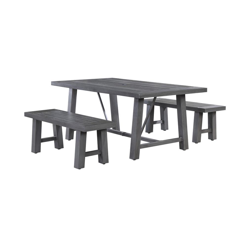 3-piece outdoor picnic dining set in Grey (1 table + 2 bench)