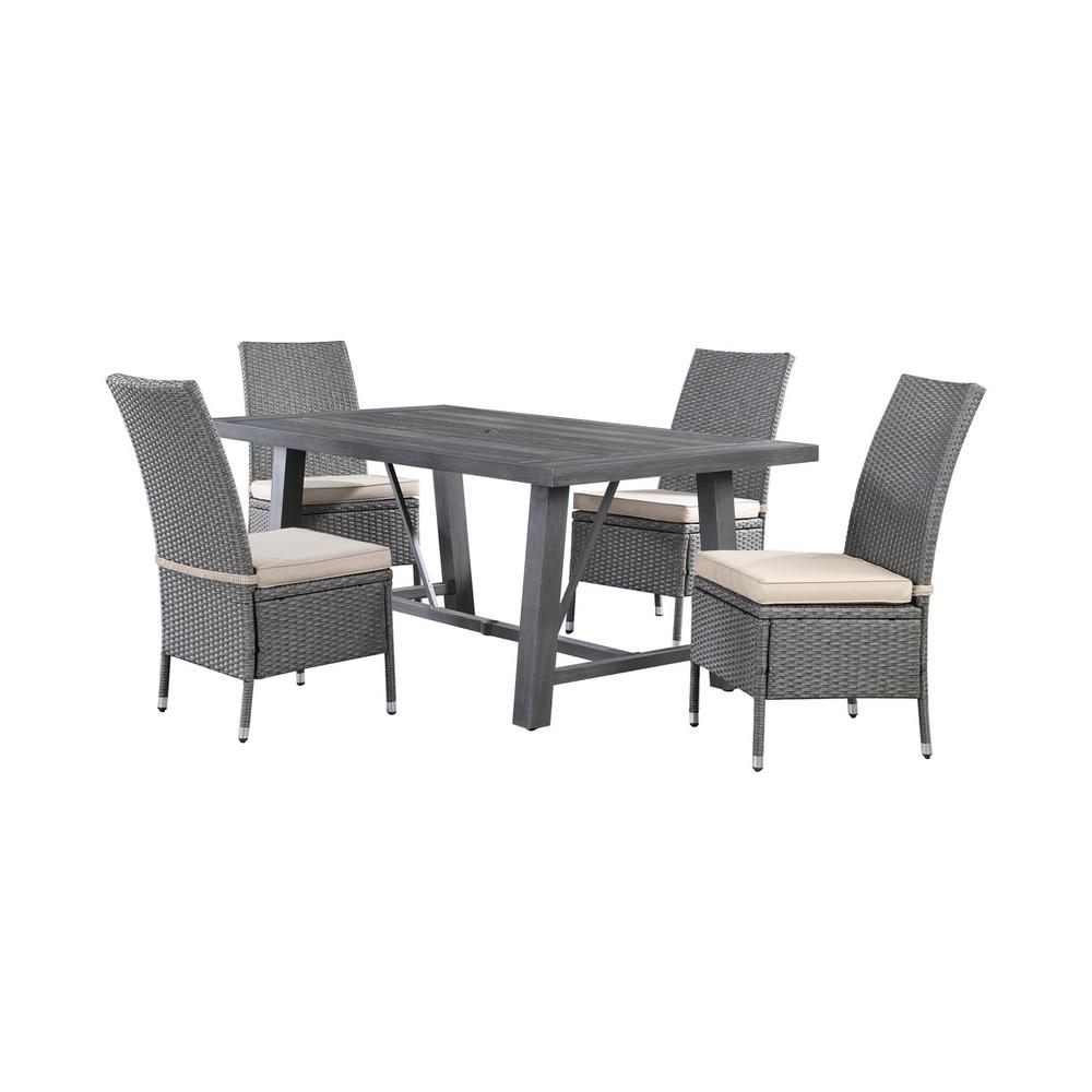 5-piece outdoor dining table in grey aluminum metal