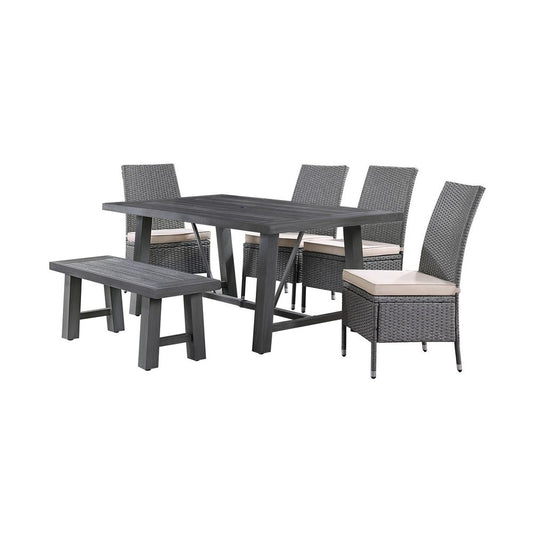 6-piece outdoor dining set with 4 side chairs and 1 dining bench