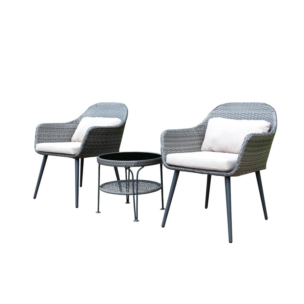 3-piece outdoor chat set in Grey (2 side chairs and 1 center table)