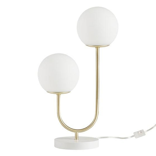 Metal 2-Light Globe Table Lamp, 12x6, Gold/White