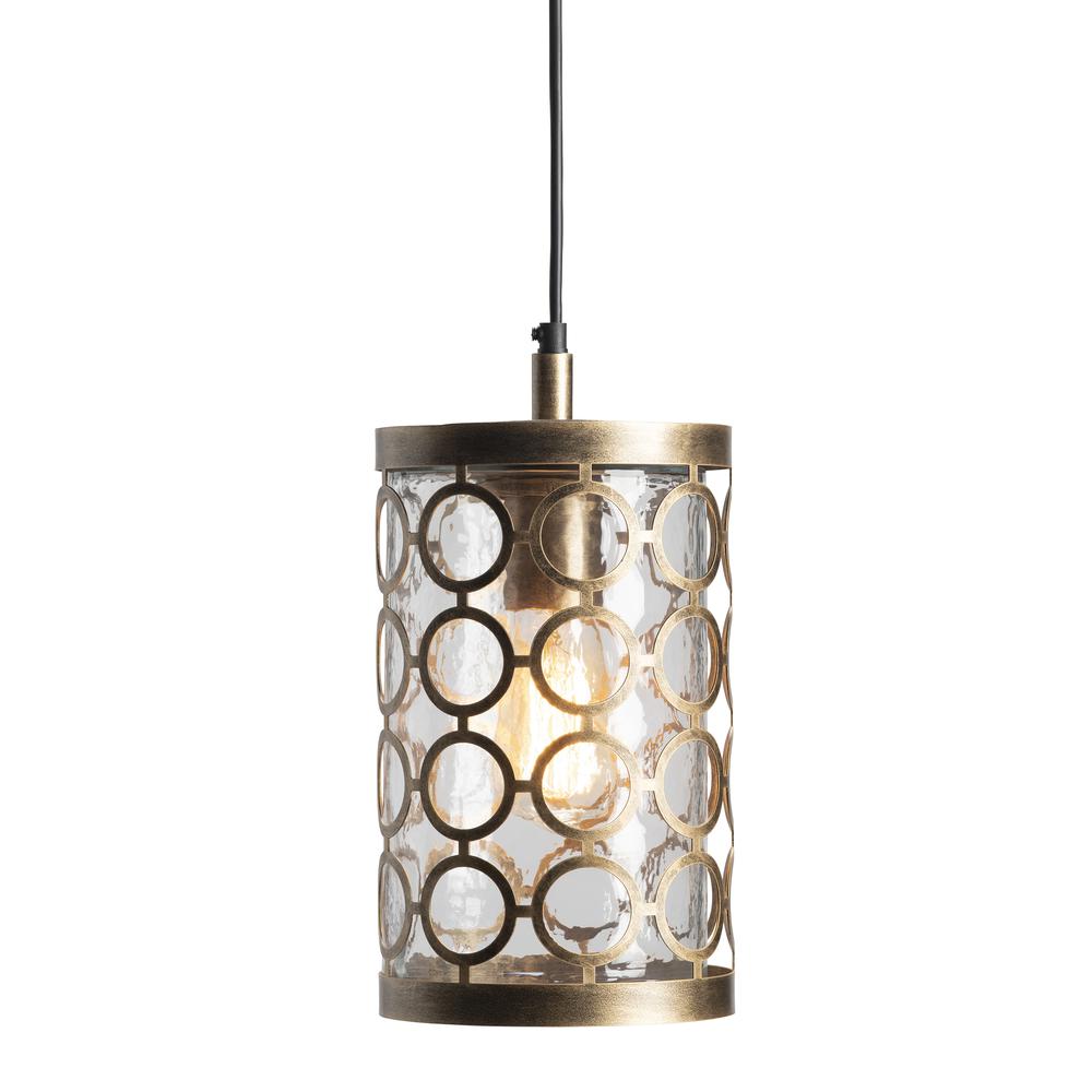 Crestview Collection Rosalie Distressed Antique Brass and Glass Pendant