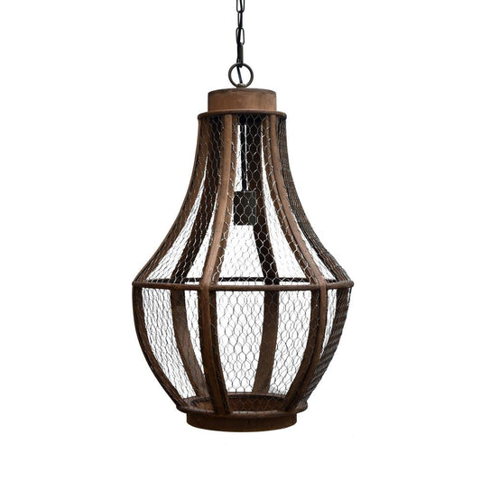 Brown Deja Single Light Metal and Wood Pendant