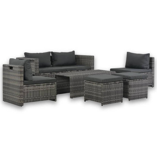 vidaXL 6 Piece Garden Lounge Set with Cushions Poly Rattan Gray, 44722