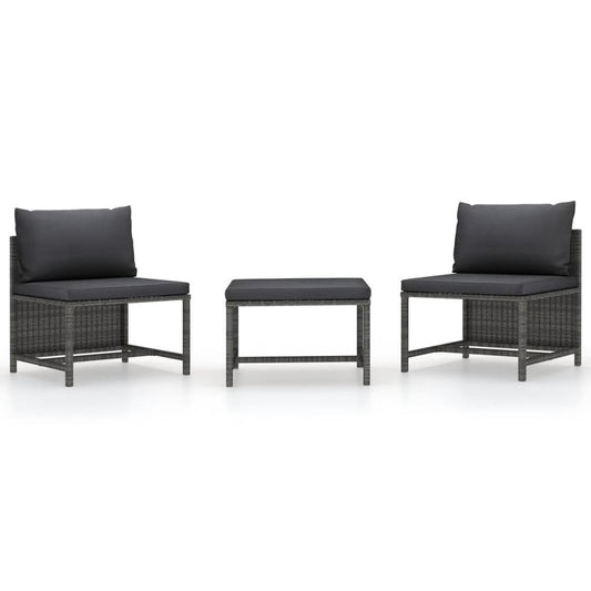 vidaXL 3 Piece Patio Sofa Set with Cushions Gray Poly Rattan