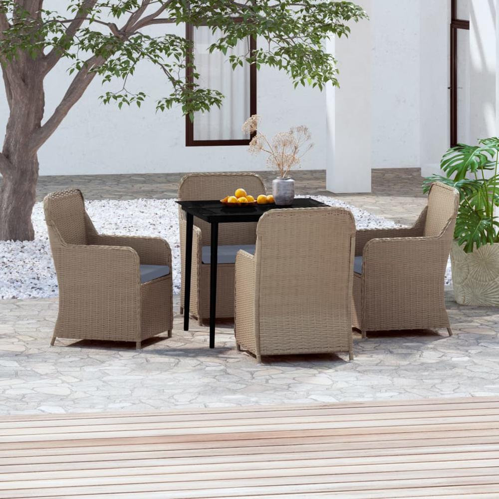 vidaXL 5 Piece Patio Dining Set with Cushions Brown, 3099548