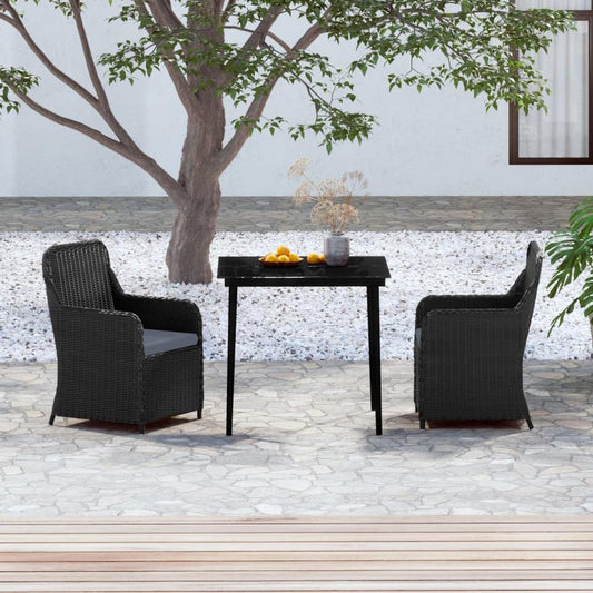 vidaXL 3 Piece Patio Dining Set with Cushions Black, 3099541