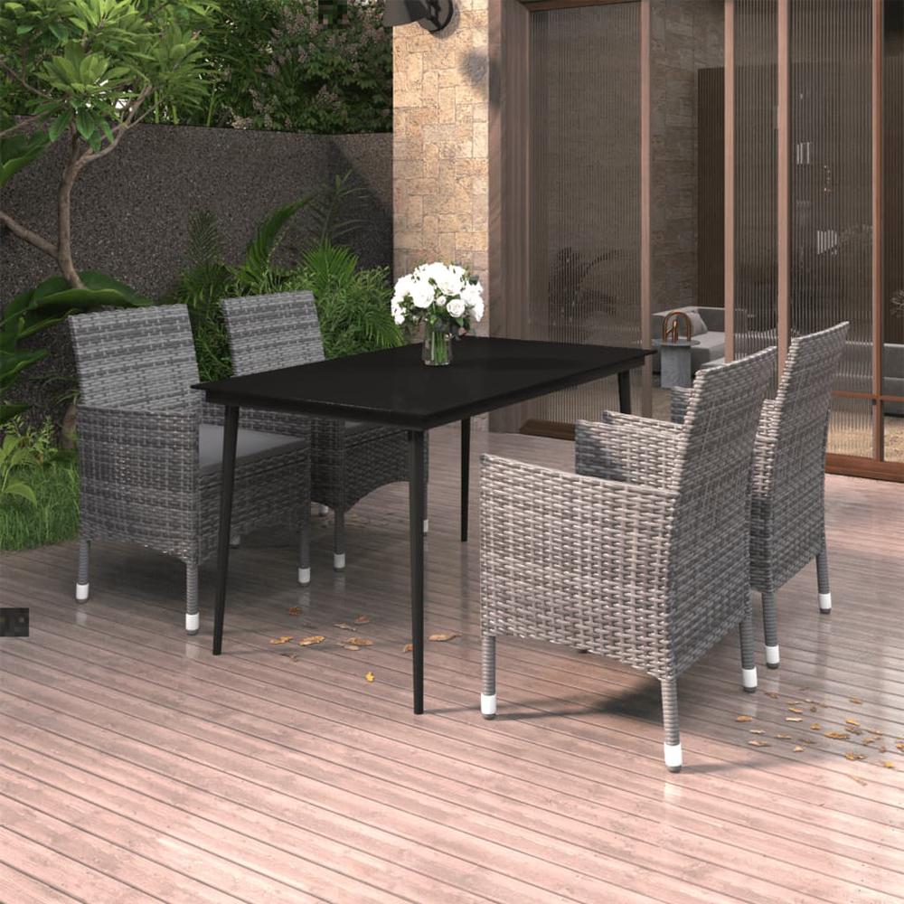 vidaXL 5 Piece Patio Dining Set with Cushions Poly Rattan and Glass, 3099741