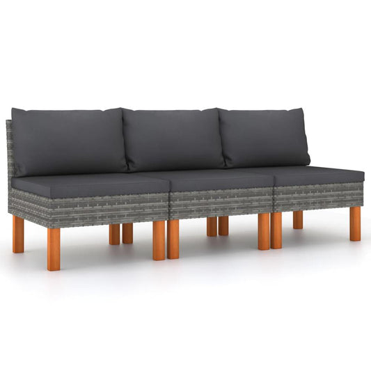 vidaXL Middle Sofas 3 pcs Poly Rattan and Solid Eucalyptus Wood