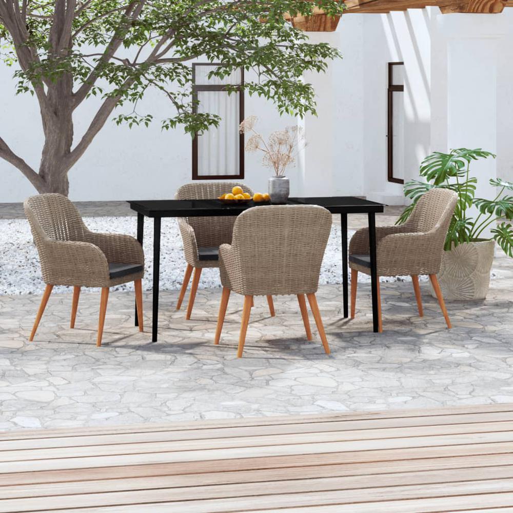 vidaXL 5 Piece Patio Dining Set with Cushions Brown, 3099525